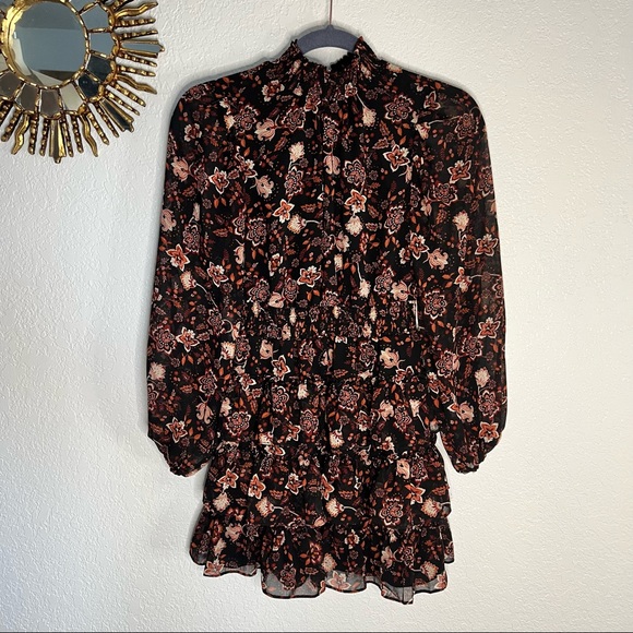 Express Long Sleeve Paisley Ruffle skirt Dress size XXS - Picture 2 of 15